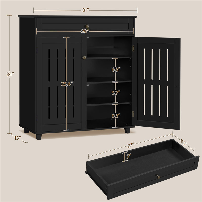 Multi-sized Louvered 5-Tier Shoe Storage Cabinet with Drawer, Black 1, 4