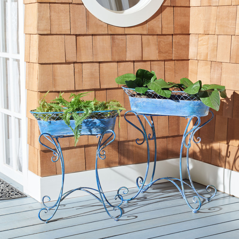 Elmo Metal Pot Planter, Antique Blue