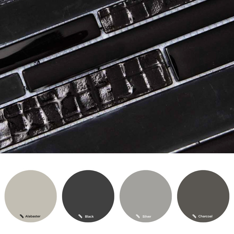 Karma Straight Edge Glass Mosaic Sheet Tile, Black