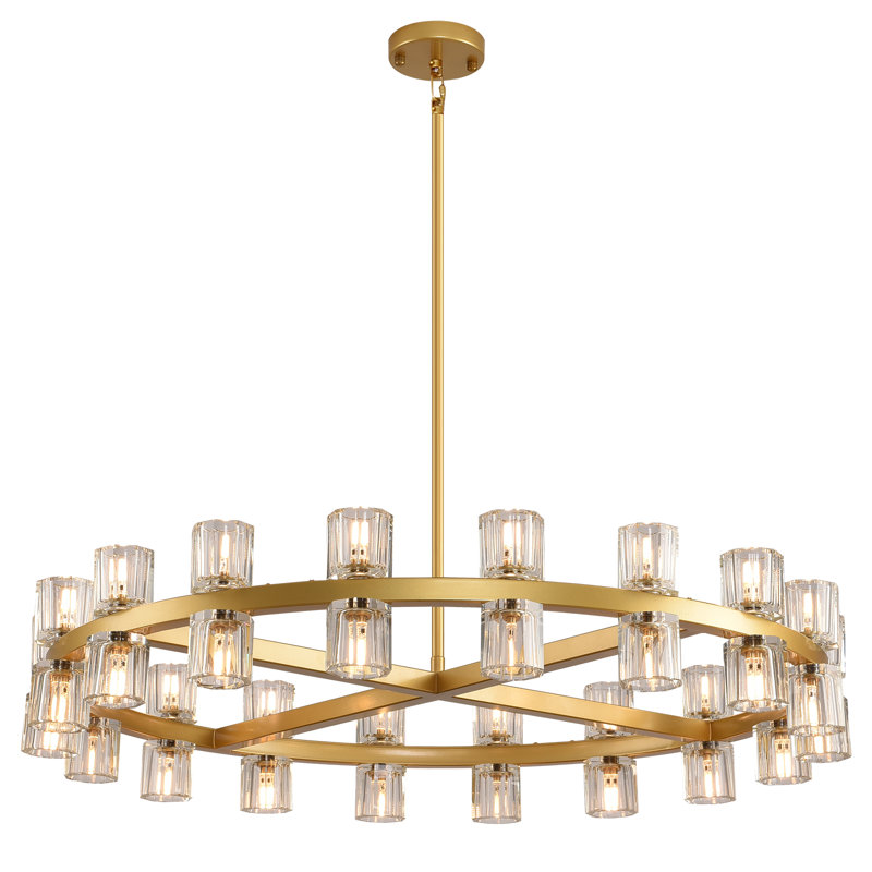 Mion 36 - Light Dimmable Wagon Wheel Chandelier, Brass
