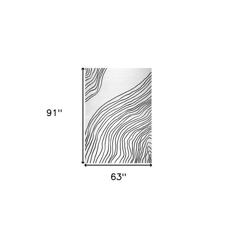 Tapis noir et blanc abstrait 5 pi x 8 pi