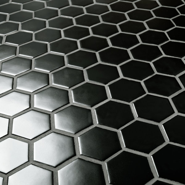 Lume Caviar Hexagon 12 in. x 13 in. Matte Porcelain Mosaic Floor and Wall Tile