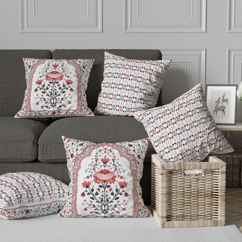 Mughal Splendor Intérieur/Extérieur 26x26, Carré 26 po, Argent / Crème