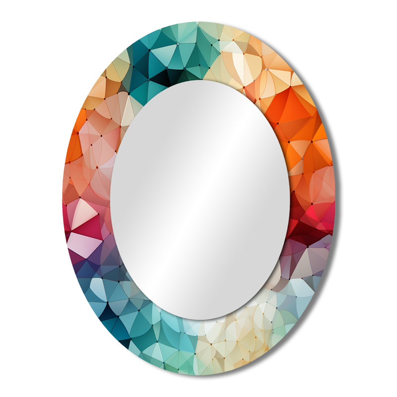 Colorful Playful Polyhedra Wonders - Multi-Color Modern Oval Wall Mirror, 43" H x 33" W