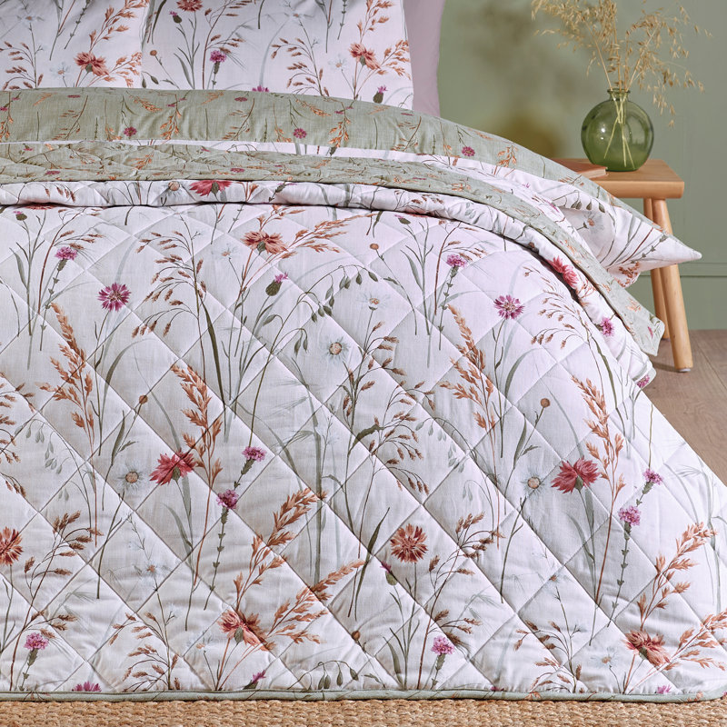 Brushed Grasmere Floral Cotton Reversible Quilted Bedspread