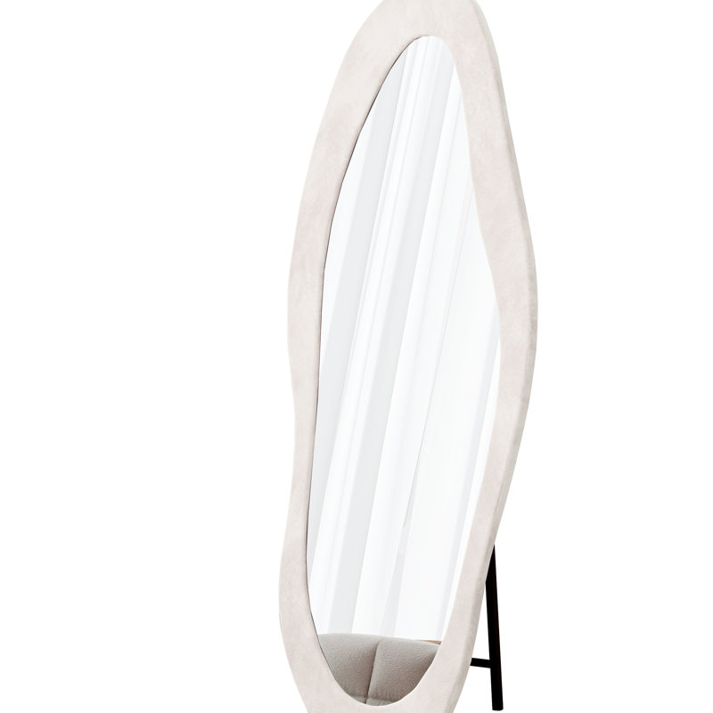 63" X 24" Standing Full Length Mirror, Flannel Wrapped Frame, Irregular Design, High - Quality Shatter Proof Glass, White For Dressing Room, Clothing Shop, And Corridor Wall Mountable Metal Synthetic