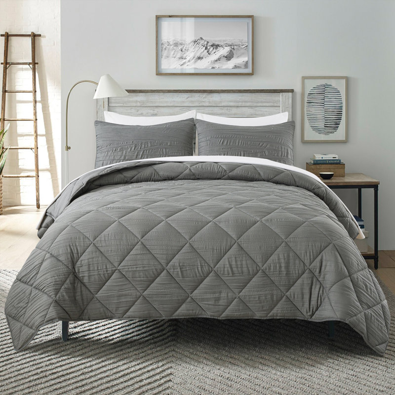 WC01-20211110 Modern & Contemporary Ring Stitch Comforter, Queen Comforter, Gray