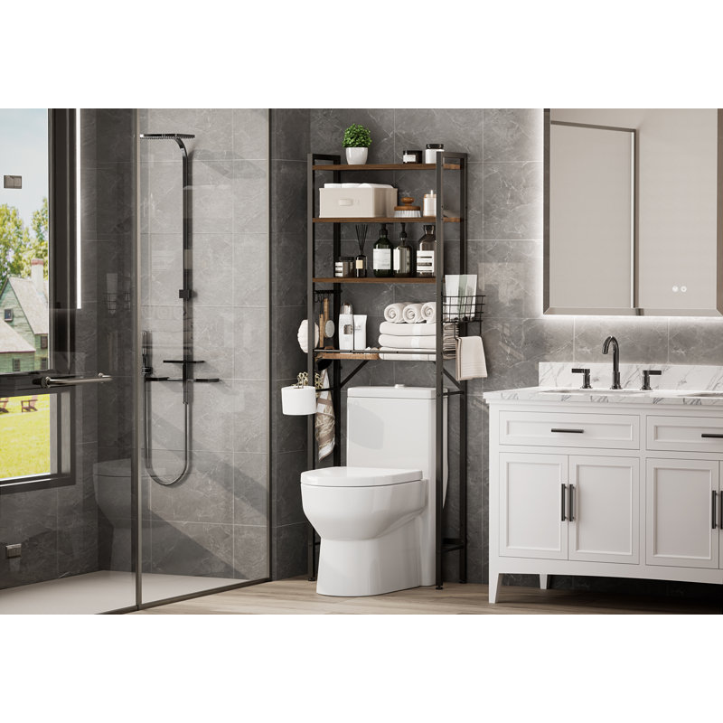 Rangement au-dessus de la toilette en bois autoportant avec tablette, Noyer