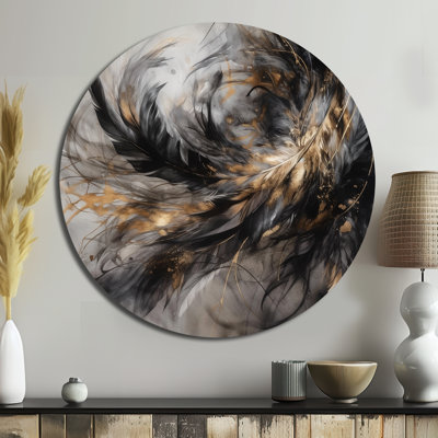 Gold And Black Expressions Of Freedom I - Geometric Round Metal Art