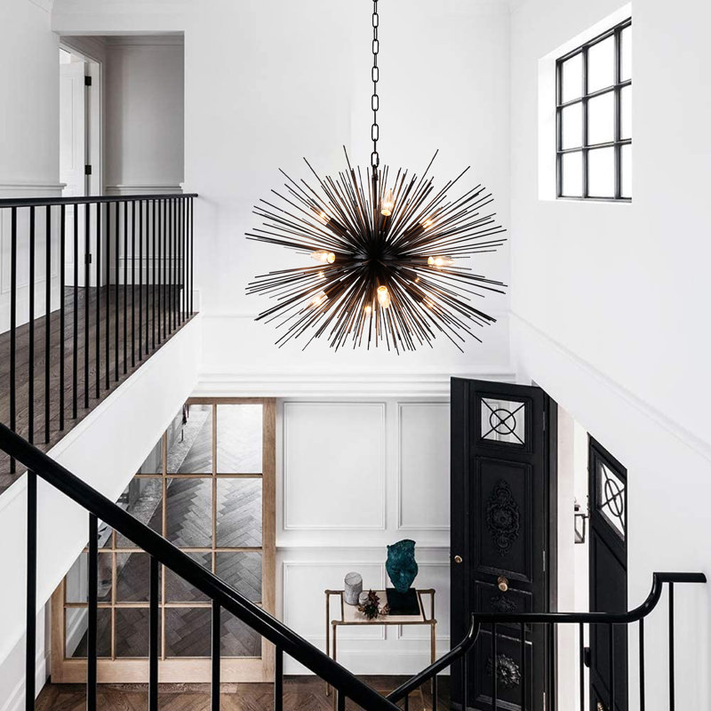 Lustre sphérique Spoutnik à 12 lumières Chadia, H 21,1 po x l 29,4 po x P 29,4 po, Noir (livré assemblé)