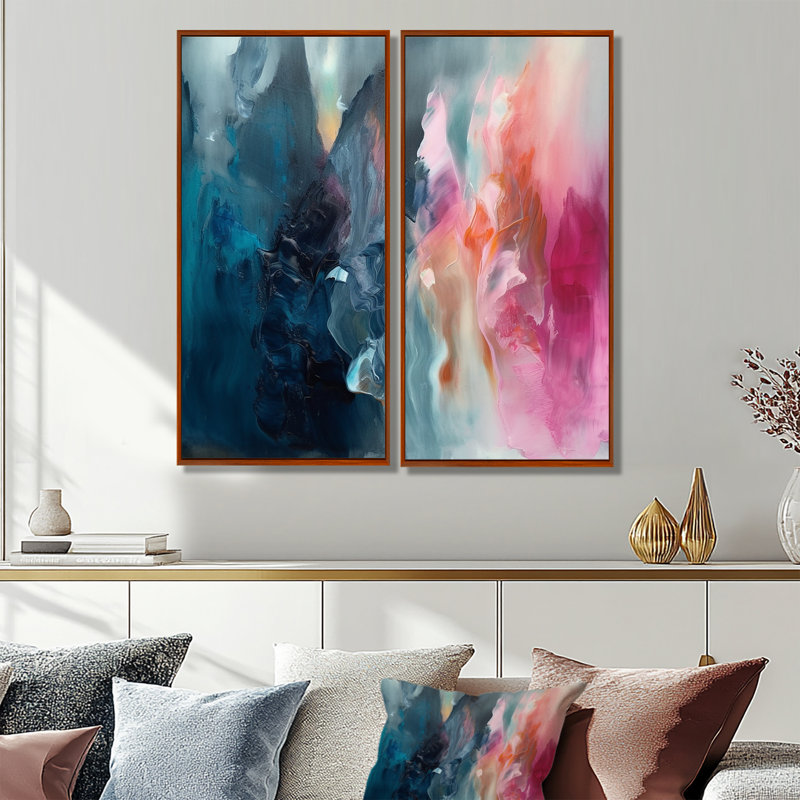 Chinwe - impressions sur toile bleues, H 20 po x l 24 po, Brun, Reproduction encadrée sans passe-partout