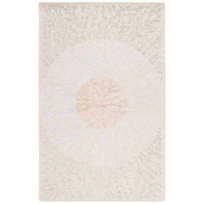 Tapis floral gris / beige en laine / coton / viscose touffeté à la main Kaiyden