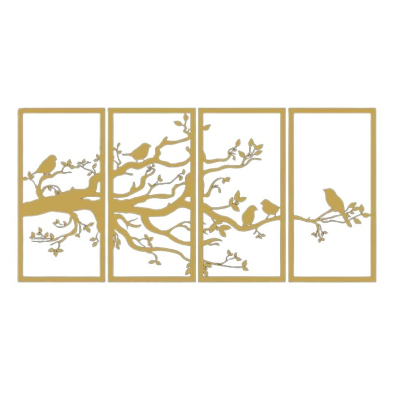 Handmade Traditional Plants & Flowers Wall Decor on Metal, Gold, 120cm H x 60cm W x 2cm D