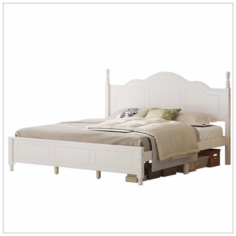 Base de lit plateforme très grand avec tête de lit rétro Wave, Blanc