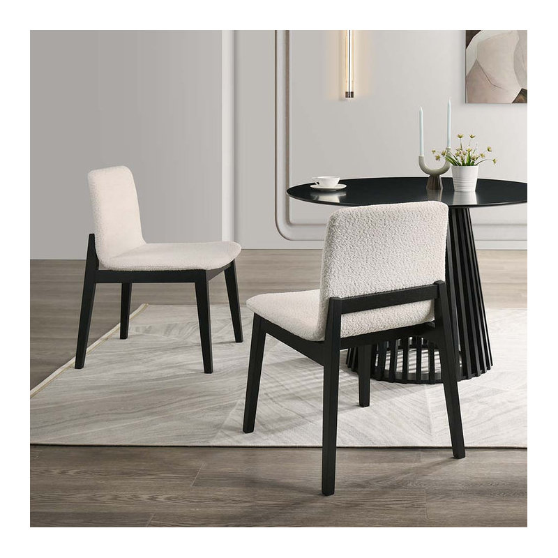 Modern Dining Chairs Set, White Boucle Upholstered Seat, Black Rubberwood Frame and Legs, Minimal Assembly Required, Elegant Dining Chairs for Dining Room or Kitchen, White, Set of 2