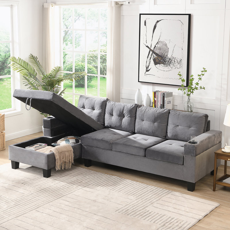 Ensemble de canapé modulaire pour salon avec méridienne en forme de L, porte-gobelet