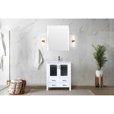 Meuble-lavabo blanc avec comptoir en céramique, robinet et miroir l 28 po x H 32 po - 30 po 18,25 po