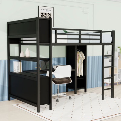 Full Metal Loft Bed with Desk and Wardrobe
