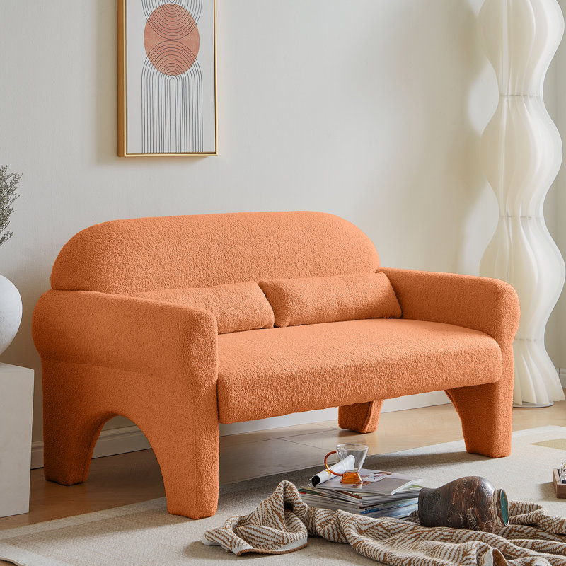 Décoration moderne pour rehausser l'apparence du salon - Orange, 2, mousse, canapé composé de 2 sièges de chambre à coucher orange avec somptueuse laine d'agneau, coussin lombaire, structure stable