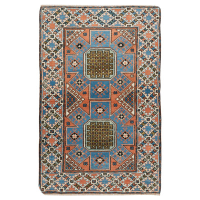 Vintage Handmade Geometric Turkish Accent Rug, Woolen Floor Covering