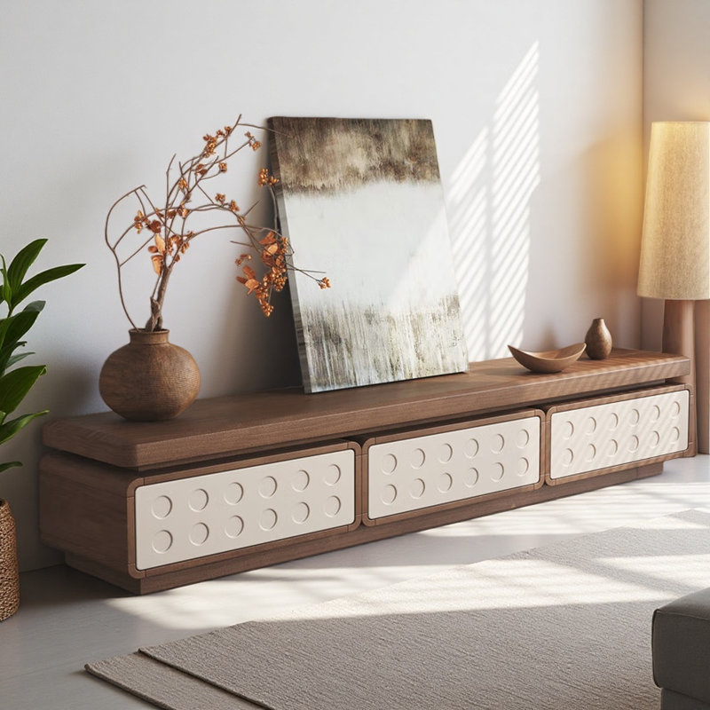 Meuble télé de luxe français, 15.75"H x 70.87"L x 15.75"W, Brun noisette / blanc cassé