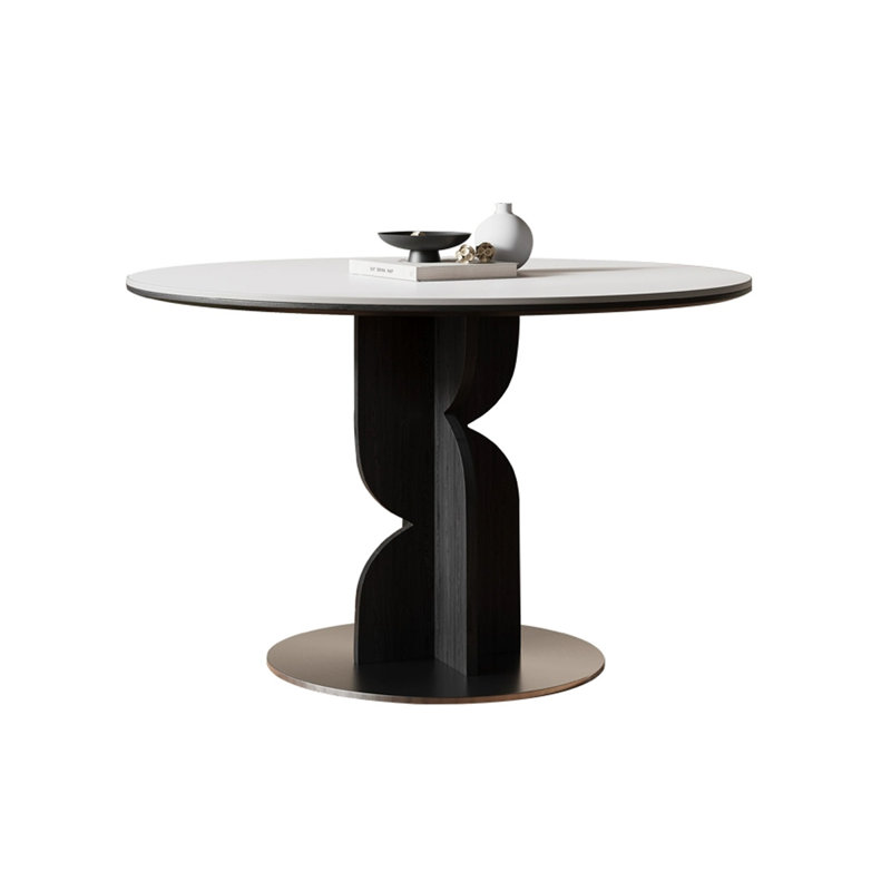 Table de salle à manger en acier inoxydable brossé noir et blanc, H 29,53 po x L 35,43 po x l 35,43 po, Blanc/Noir