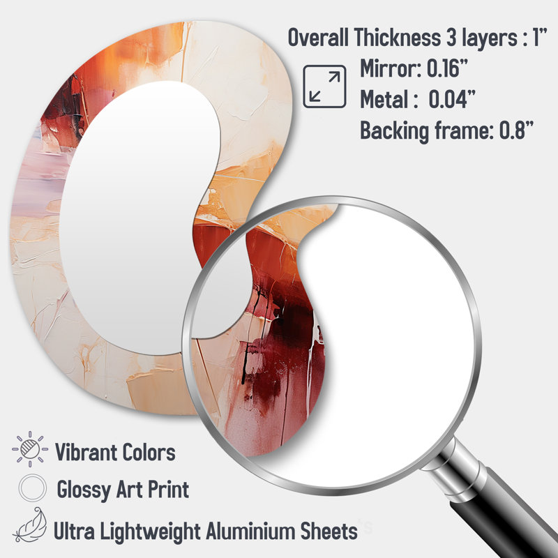 Deconstructed Triangles Red Orange - Abstract Collages 3D Shapes Irregular Modern Large Wall Mirror, 31" x 22"