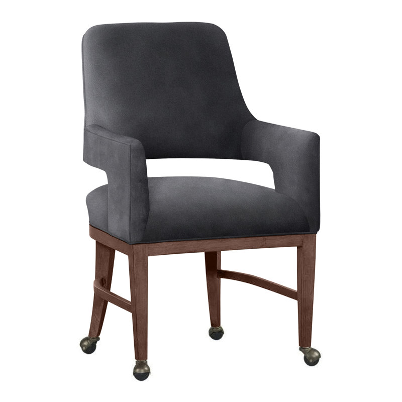 Josie Upholstered Arm Chair, Perigold Montage Onyx, Walnut