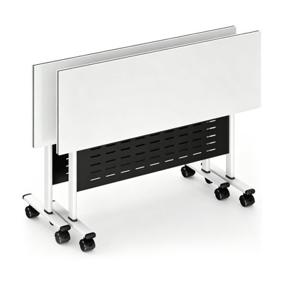 2 PCS Modern Carbon Steel Frame Flip Top Mobile Training Table, 47.2"×15.7"×29.5"H Wooden Nesting Conference Desk with Privacy Baffle, 2 Pack for Classroom Office Training Room