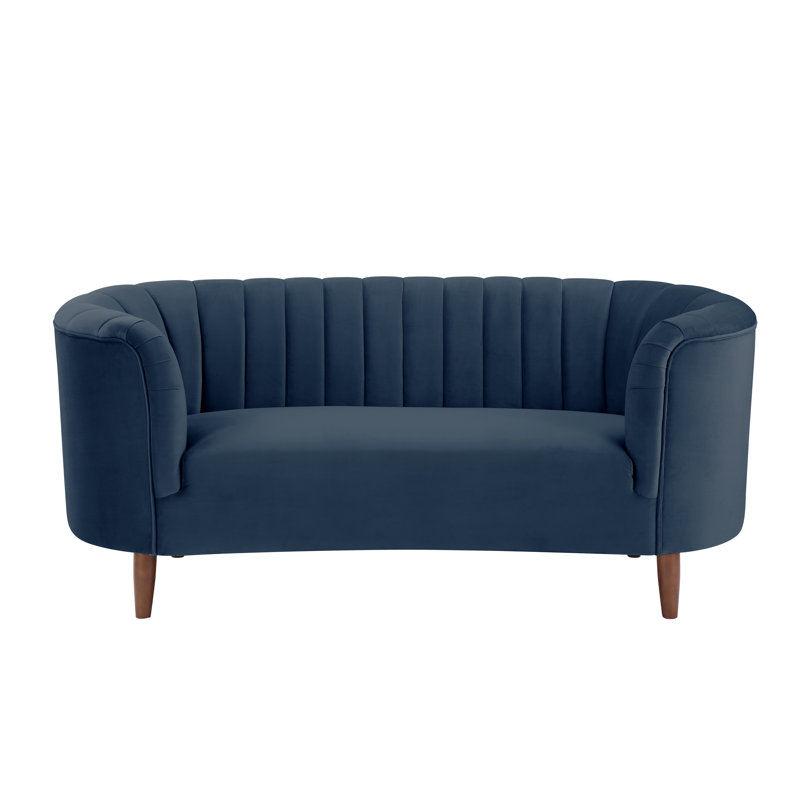 Yasha Upholstered Sofa with Tuxedo Arm, Blue Velvet, 32" H x 71" W x 33" D