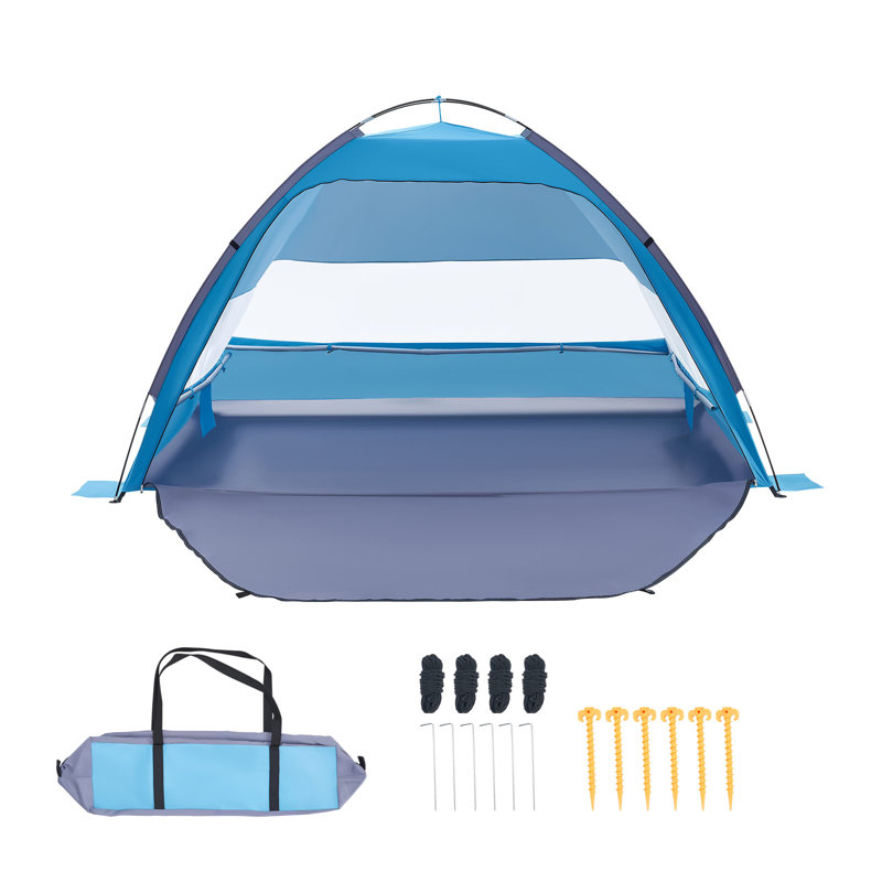 Beach Tent Sun Shelter for 4 Person, UPF 50+ Protection, Portable Sun Shade Canopy with Carrying Bag & Sand Pockets, Lightweight and Easy Setup Beach Umbrella for Camping Fishing Outdoor Picnic