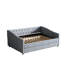 Lit de jour simple gigogne double, lit rembourré, gris, dossier orné de boutons, accoudoirs ondulés cloutés en cuivre, sièges confortables, canapé-lit, tissu respirant gris à structure en bois-27286683-27286685