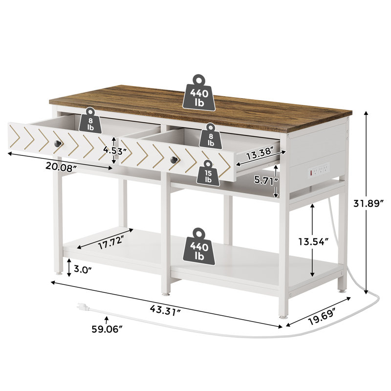 Support d'aquarium 40-50 gallons avec station de charge, Brun / Blanc