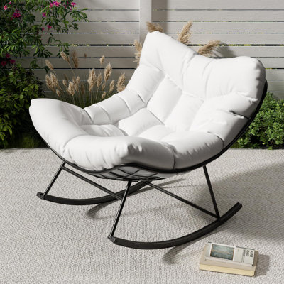 Chaise berçante d'extérieur, chaise longue surdimensionnée avec structure en métal robuste, chaise berçante en rotin pour terrasse