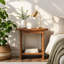 Solid Wood End Table, H-Shaped 2-Tier Side Table with Storage Shelf-393890381-393890382-393890383