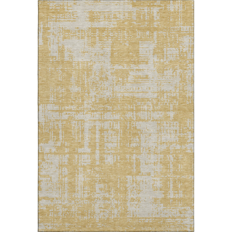 Premium Machine Washable Prisco Gold Rug, Rectangle 10' x 14'