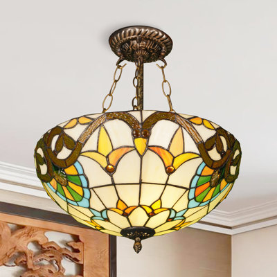 Kiyon 3 - Light 16" Baroque Tiffany-Style Stained Glass Chandelier