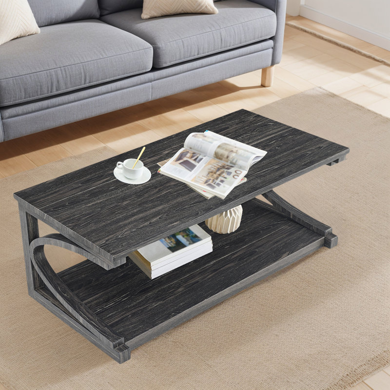 Table basse en bois massif avec rangement, Noir