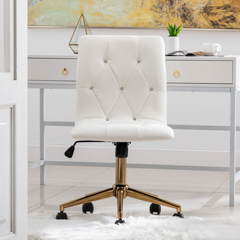 Uriel Minimalist Faux Leather Armless Swivel Rolling Task Chair, White