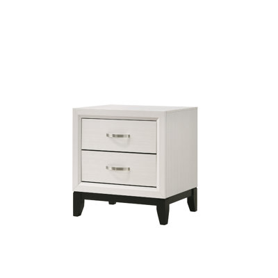 Table de chevet contemporaine à 2 tiroirs, meubles en bois blanc avec poignées en métal pour la chambre à coucher et le salon | Idée de cadeau