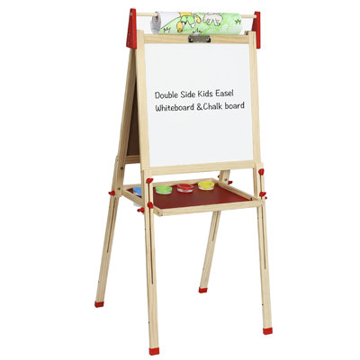 Chevalet pour enfants, tableau blanc en bois et tableau noir, chevalet à double face réglable en hauteur pour enfants avec rouleau de papier Easy Playhouse