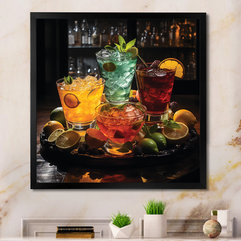 «Cocktail Impression I» - Art mural cocktails, H 30 po x l 30 po x P 1 po, Cadre photo noir