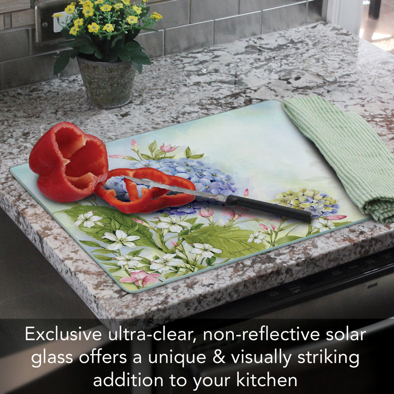 Dragonfly Hydrangea Tempered Glass Cutting Board 15" x 12"