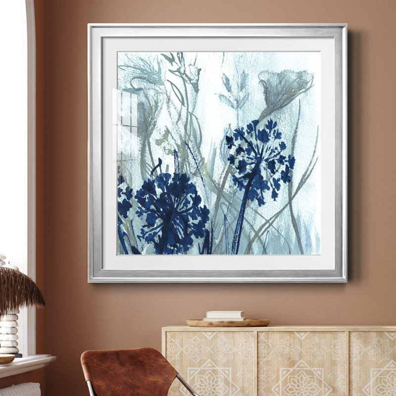 Indigo Field II - peinture encadrée, H 30,5 po x l 30,5 po x P 1,5 po, Encadrement argenté