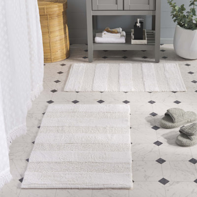 Harper Textured Striated Hand Woven Cotton Machine Washable Solid Color Bathmat