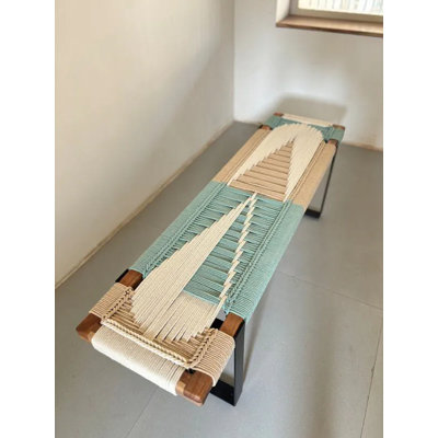 Banc tissé Mid-Century | Banc de hall d'entrée moderne | Banc en bois massif tissé à la main | Repas de salle à manger, de chambre à coucher et de couloir
