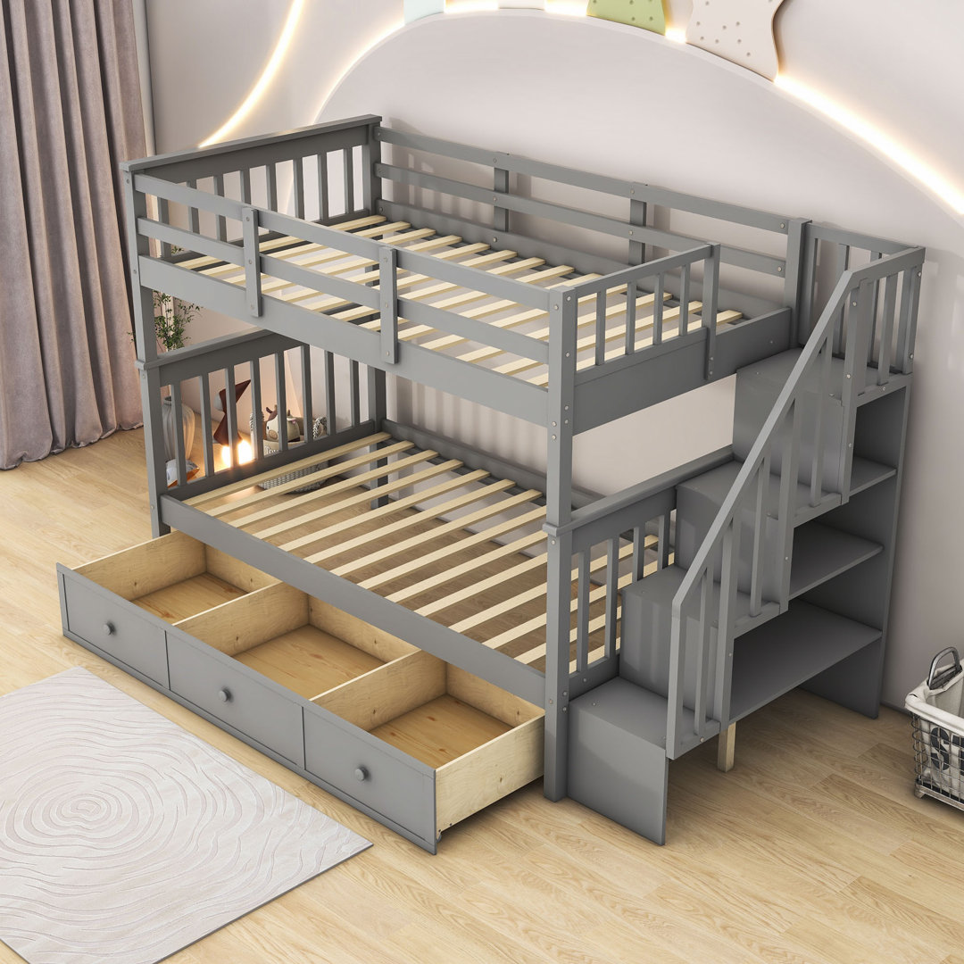 Gorizia Twin over Twin 3 Drawer Standard Bunk Bed with Shelves by Harriet Bee Harriet Bee Bed Frame