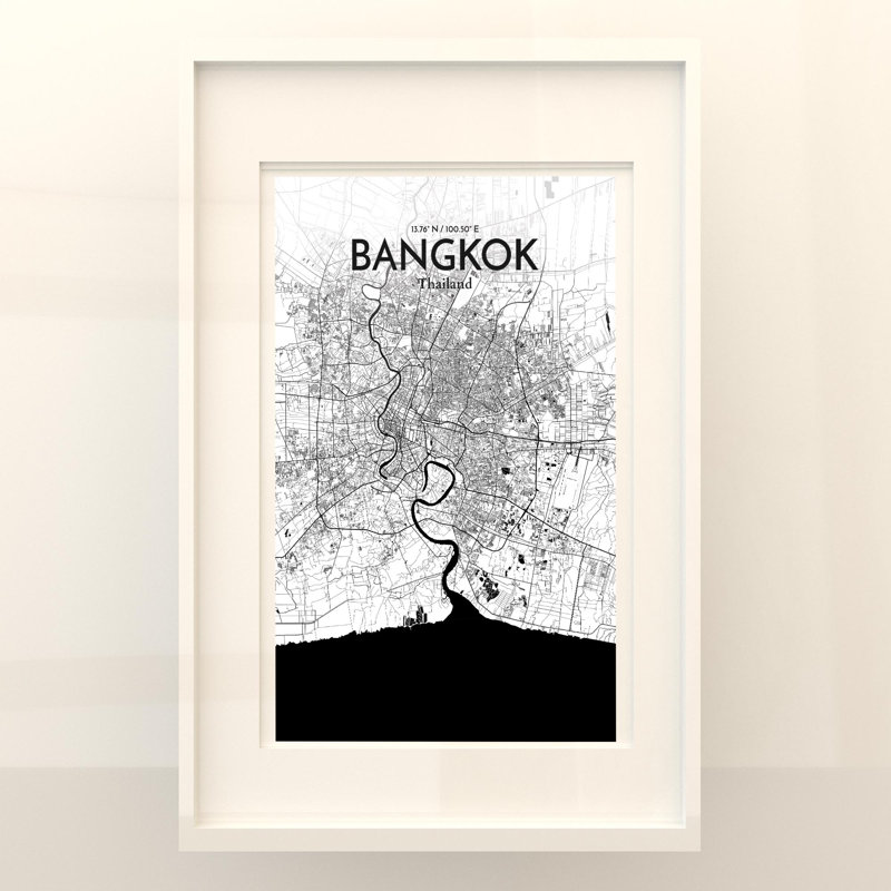 Bangkok City Map In Ink - No Frame Print, 17cm H x 11cm W x 0.05cm D