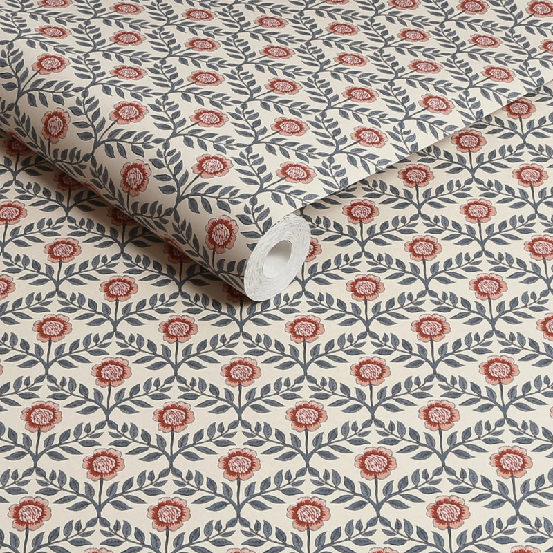 Joules Stately Floral Print Cream/Blue Floral 10m x 52cm Matte Wallpaper Roll
