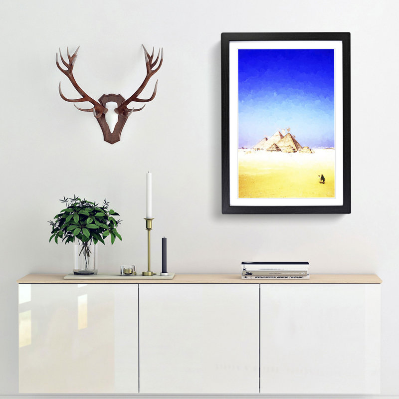 Camel by the Pyramids of Giza in Abstract - Picture Frame Graphic Art Print, 48cm H x 36cm W x 2cm D, Black Framed